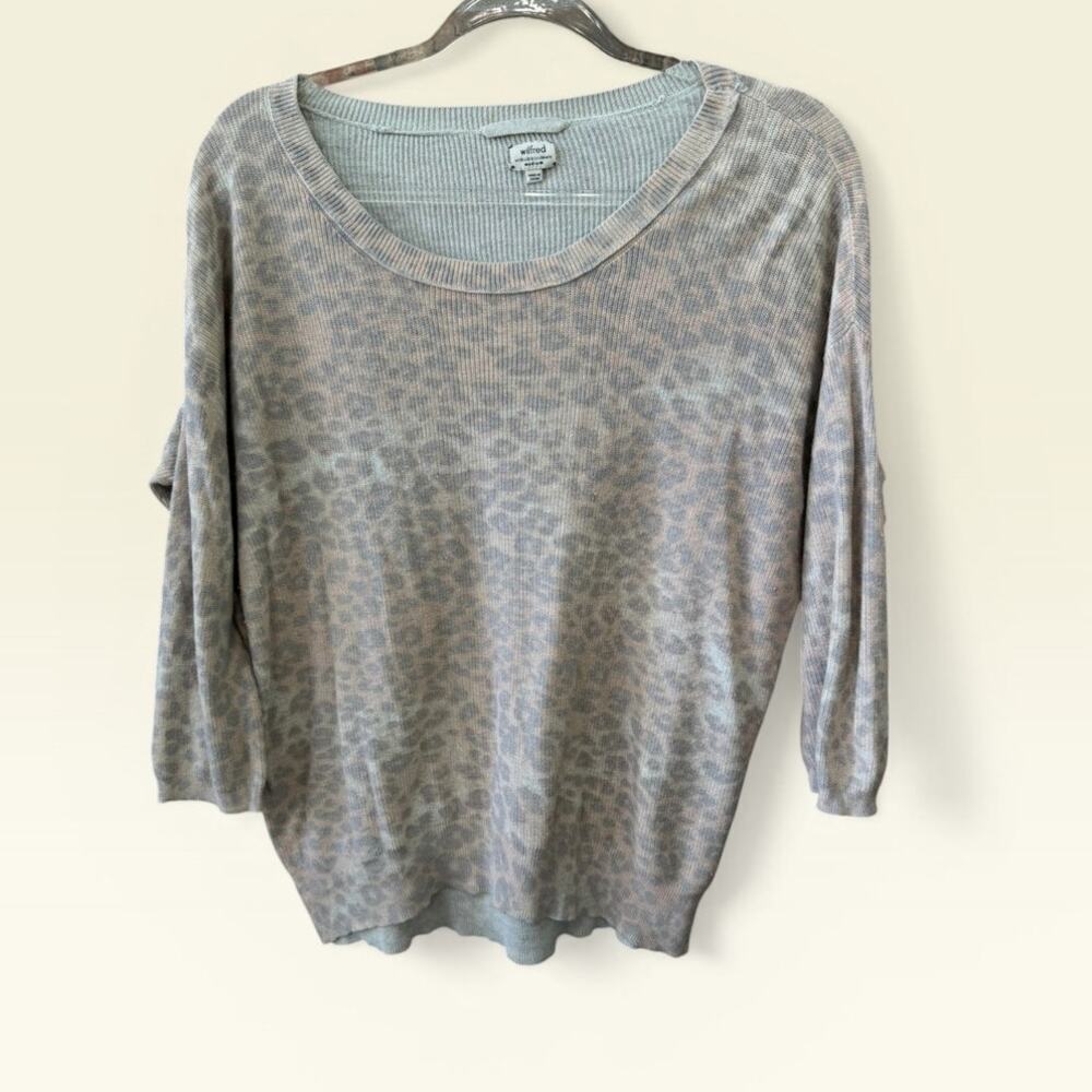 Wilfred Silk Cashmere Ribbed Cheetah Top Size Medium Relaxed Fit Casual